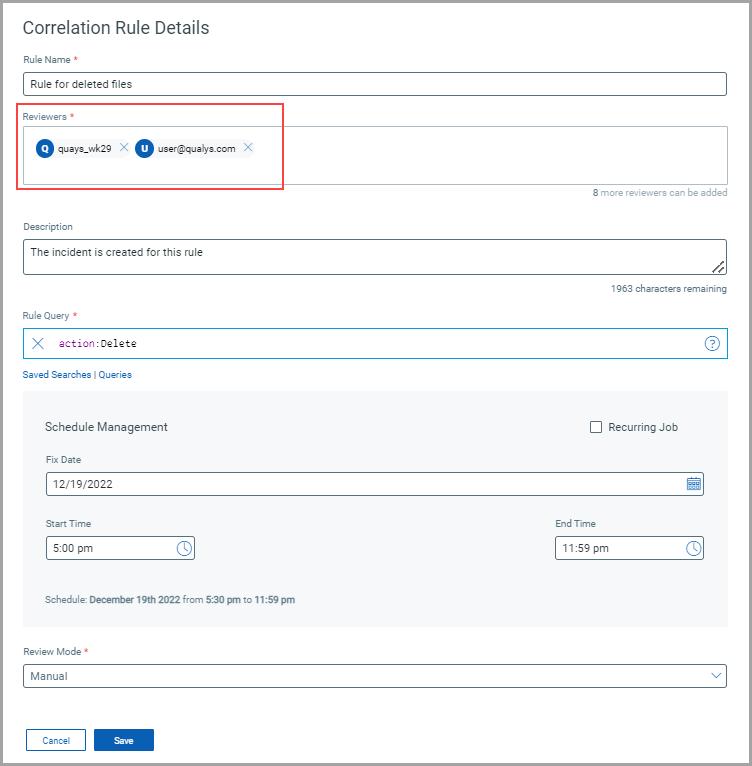 Image of the Coreelation Rule Details page